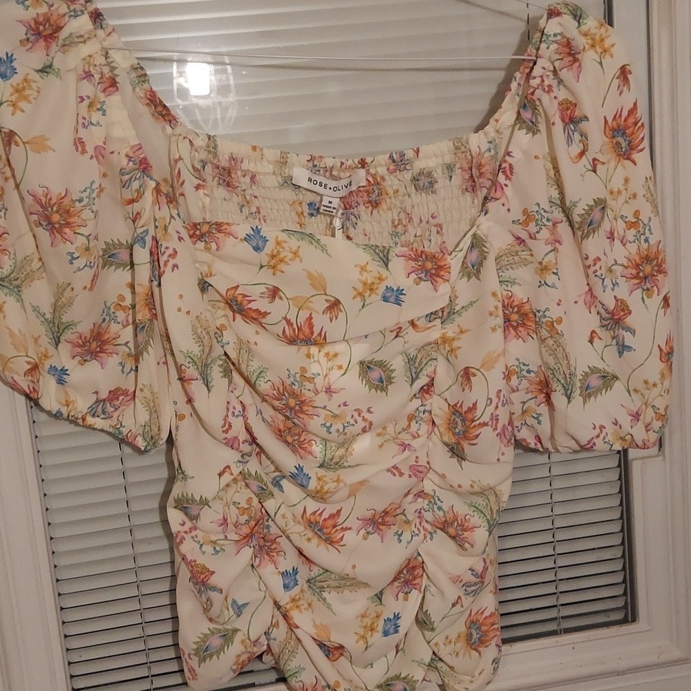 Floral Ruched Blouse Size M